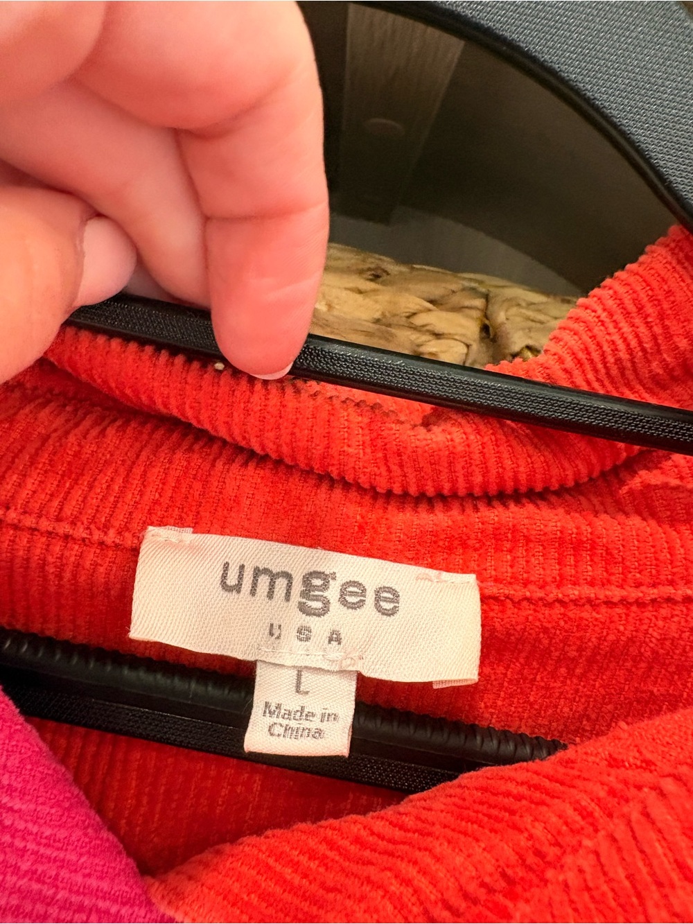 Umgee Colorblock Corduroy Button-Down Shirt Jacket in Hot Pink, Red & Light Pink - Picture 2 of 3